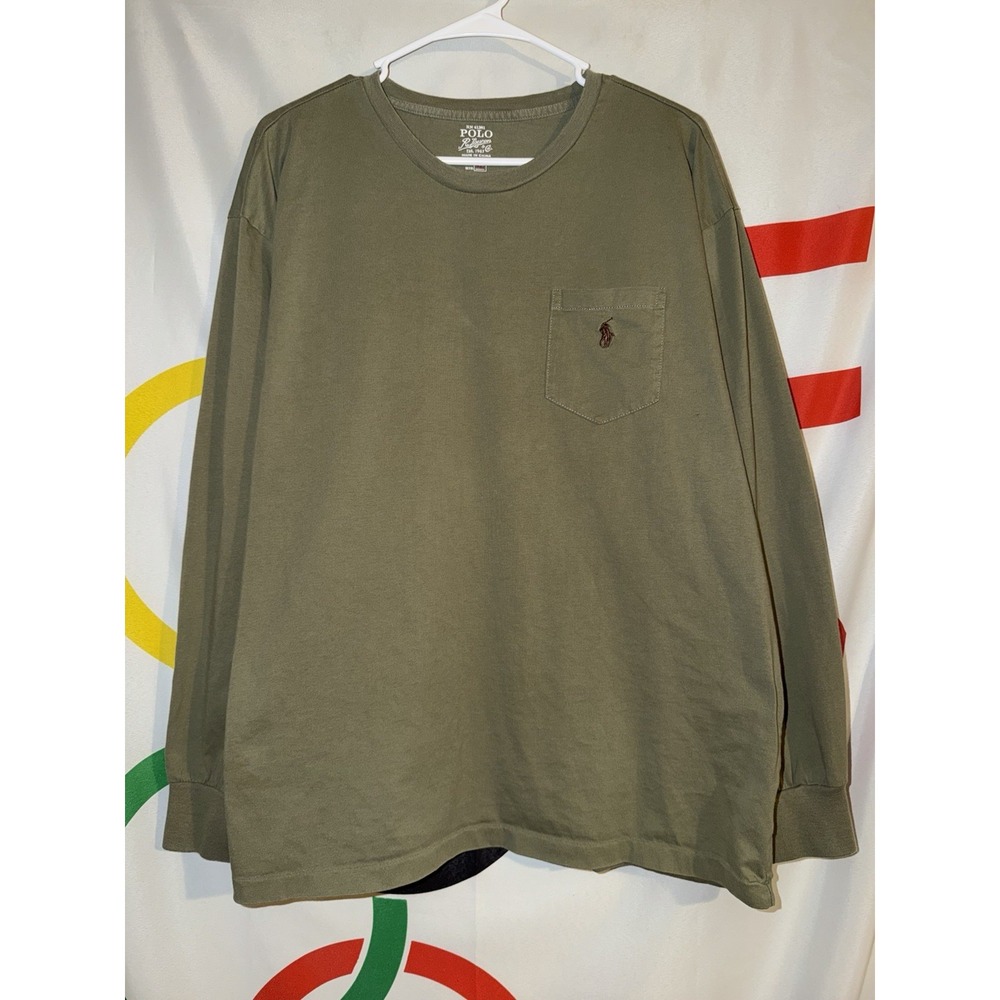 Polo Ralph Lauren T Shirt Mens XL Green Long Sleeve Pocket Tee
